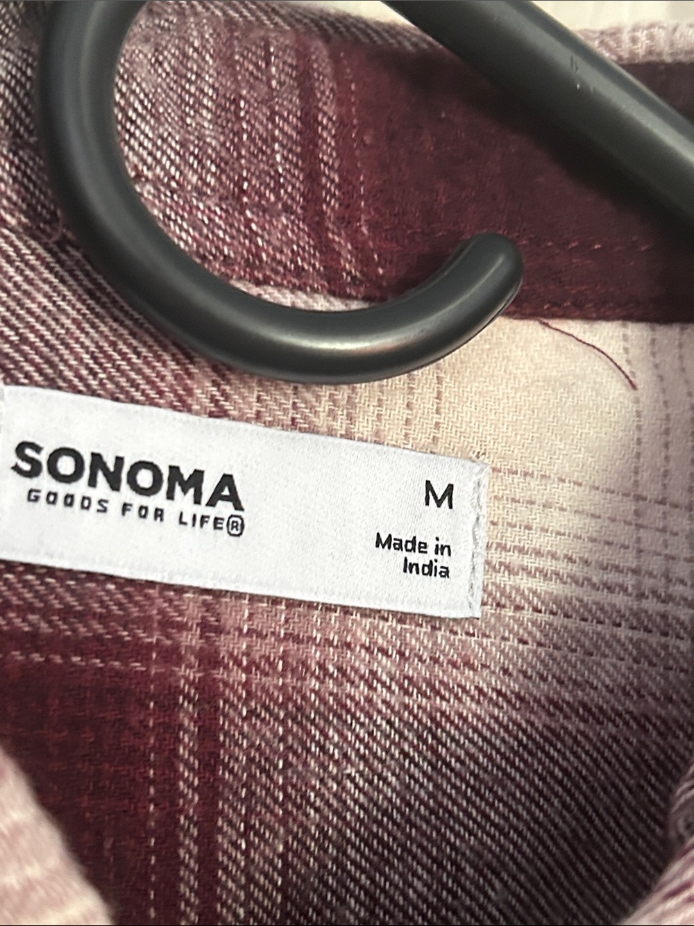 NWT Sonoma super soft flannel burgundy plaid button down shirt size medium - Picture 4 of 5
